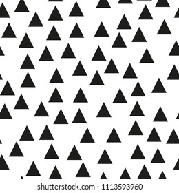 Seamless background with triangles.  Modern minimalistic style. One color black on white. Geometric pattern. Minimal design for printing on fabric, paper, wrapper, textile. Vector illustration