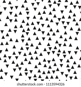 Seamless background with triangles.  Modern minimalistic style. One color black on white. Geometric pattern. Minimal design for printing on fabric, paper, wrapper, textile. Vector illustration