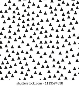 Seamless background with triangles.  Modern minimalistic style. One color black on white. Geometric pattern. Minimal design for printing on fabric, paper, wrapper, textile. Vector illustration