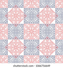 Seamless background.  Tribal color background for fabric or paper. Abstract geometrical ethnic ornament with northern motifs. Vector texture.