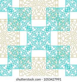 Seamless background.  Tribal color pattern for fabric or paper. Abstract geometrical ethnic ornament with northern motifs. Vector texture.