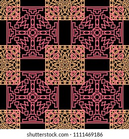 Seamless background.  Tribal color pattern for wallpaper or cloth design. Abstract geometrical ethnic ornament with northern motifs. Vector texture.