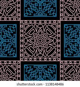 Seamless background.  Tribal color pattern for paper or cover. Abstract geometrical ethnic ornament with northern motifs. Vector texture.