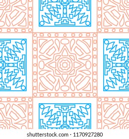 Seamless background.  Tribal color pattern for fabric or paper. Abstract geometrical ethnic ornament with northern motifs. Vector texture.