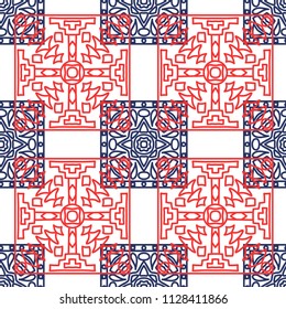Seamless background.  Tribal color vector pattern for wallpaper or cloth design. Abstract geometrical ethnic ornament with northern motifs. Vector texture.