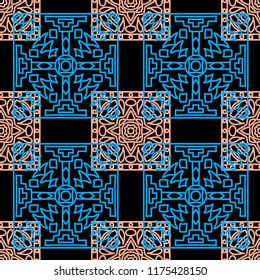 Seamless background.  Tribal color vector pattern for paper or cover. Abstract geometrical ethnic ornament with northern motifs. Vector texture.