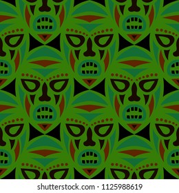 Seamless Background. Tribal Seamless Pattern with Color Masks for Card or Poster. Ethnic Seamless Pattern with Color Trible Shamanic Masks for your Design. Vector Texture.