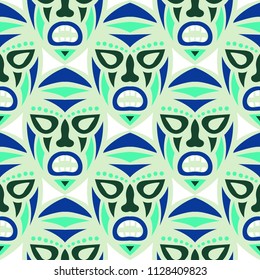 Seamless Background. Tribal Seamless Pattern with Color Masks for Textile or Paper. Ethnic Seamless Background with Color Trible Ritual Masks for your Design. Vector Texture.