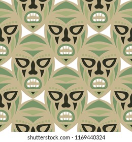 Seamless Background. Tribal Seamless Pattern with Color Masks for Textile or Paper. Ethnic Seamless Pattern with Color Trible Shamanic Masks for your Design. Vector Texture.