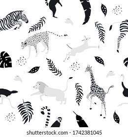 Seamless background with tropical animals