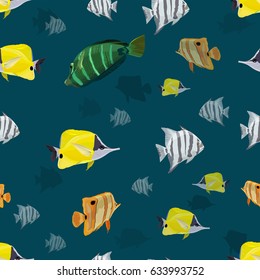 Seamless background with tropical fishes. Vector illustration
