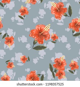 Seamless background with tropical flowers.