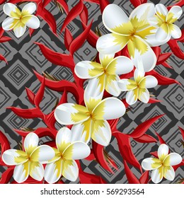 Seamless background with tropical flowers