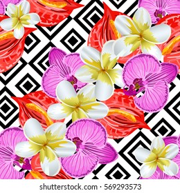 Seamless background with tropical flowers