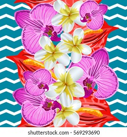 Seamless background with tropical flowers