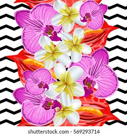 Seamless background with tropical flowers