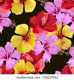 Seamless background with tropical flowers