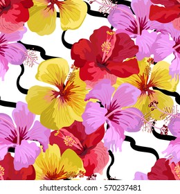 Seamless background with tropical flowers