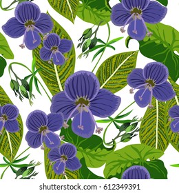 Seamless background with tropical flowers