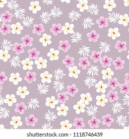 Seamless background with tropical flowers isolated.
