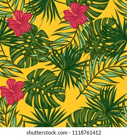 Seamless background with tropical flowers isolated.