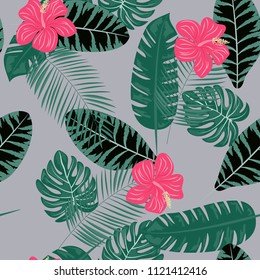 Seamless background with tropical flowers isolated.
