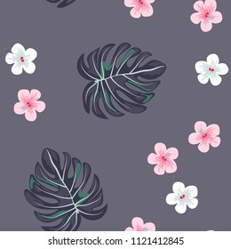 Seamless background with tropical flowers isolated.