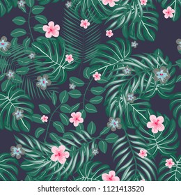 Seamless background with tropical flowers isolated.