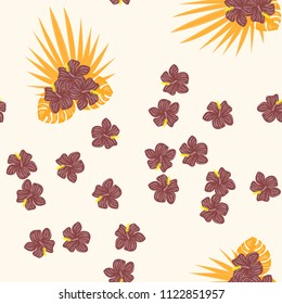 Seamless background with tropical flowers isolated.