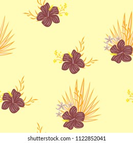 Seamless background with tropical flowers isolated.