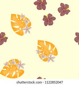 Seamless background with tropical flowers isolated.