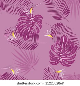 Seamless background with tropical flowers isolated.