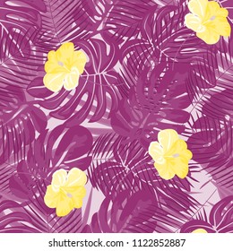 Seamless background with tropical flowers isolated.