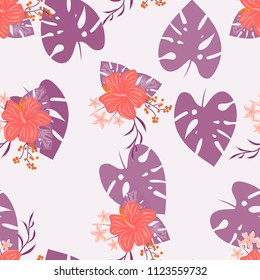 Seamless background with tropical flowers isolated.