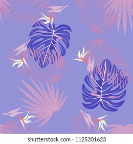 Seamless background with tropical flowers isolated.