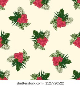 Seamless background with tropical flowers isolated.