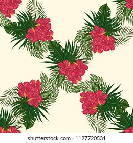 Seamless background with tropical flowers isolated.