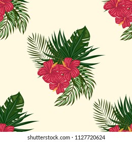Seamless background with tropical flowers isolated.