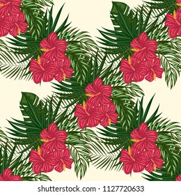 Seamless background with tropical flowers isolated.