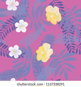 Seamless background with tropical flowers isolated.