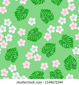 Seamless background with tropical flowers isolated.
