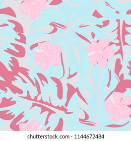 Seamless background with tropical flowers isolated.