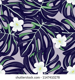 Seamless background with tropical flowers isolated.