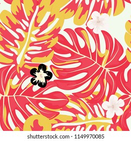 Seamless background with tropical flowers isolated.