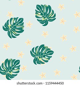 Seamless background with tropical flowers isolated.