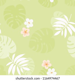 Seamless background with tropical flowers isolated.