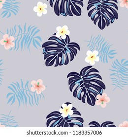 Seamless background with tropical flowers isolated.