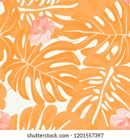 Seamless background with tropical flowers isolated.