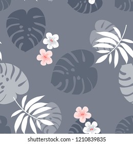 Seamless background with tropical flowers isolated.