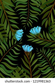 Seamless background with tropical flowers isolated.